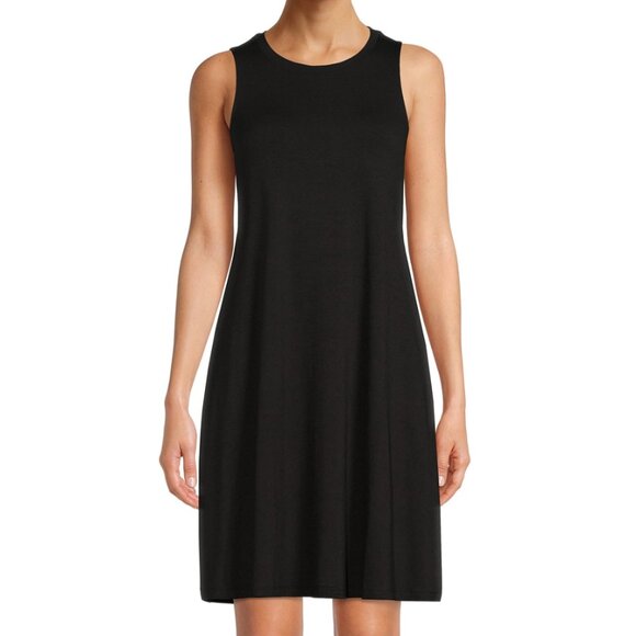 TIME AND TRU Sleeveless Knit Dress Solid Black Round Neck Short Mini Shift Small - Picture 1 of 13